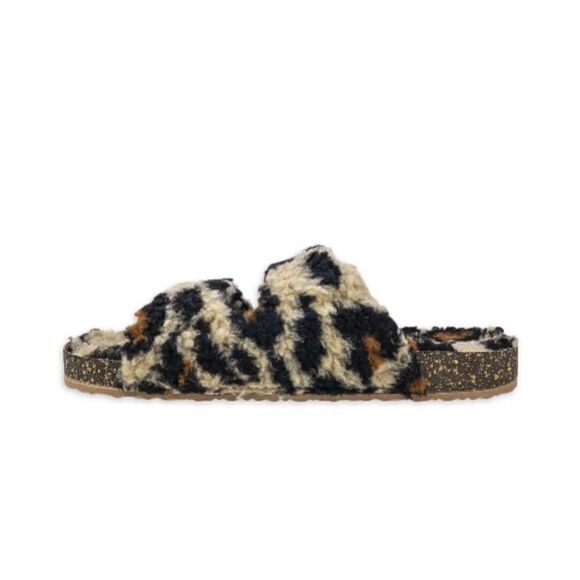 Fuzzy Leopard 2 Band Luxe Step In Comfy Indoor Outdoor Sandals Slippers Shoes 6 - Picture 8 of 9